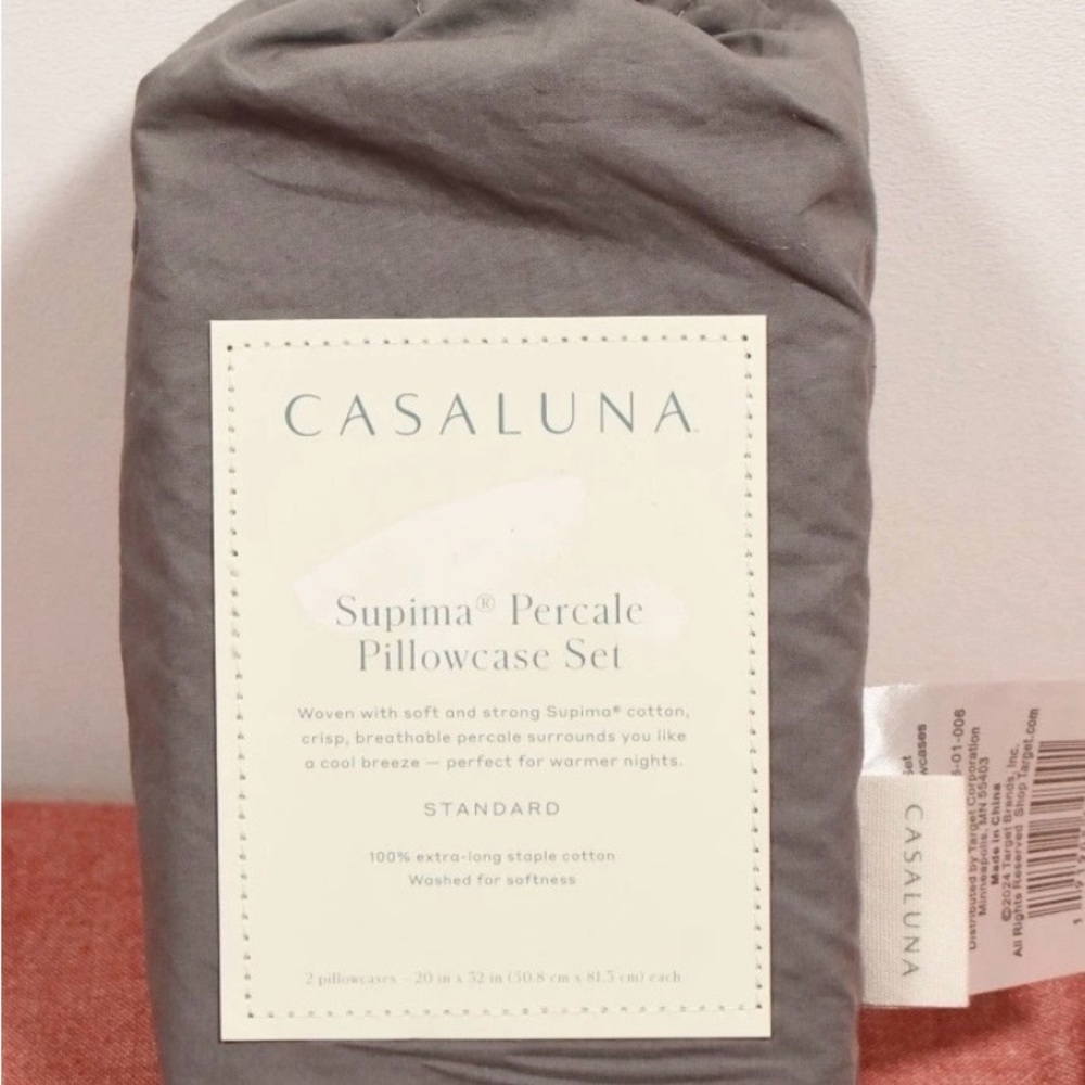 NWT Casaluna Gray Supima Percale‎ Pillowcase Set